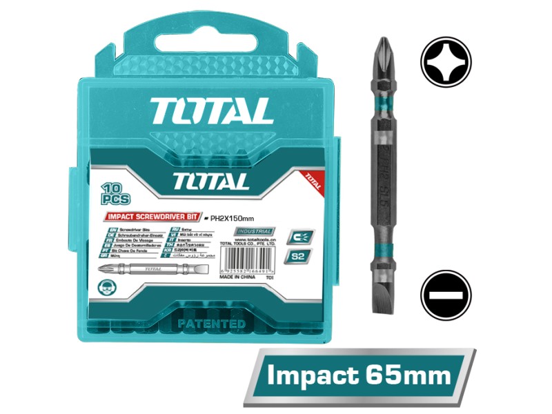 TOTAL IMPACT SCREWDRIVER BIT PH2 + SL6 65mm 10PCS (TACIM16HL133)