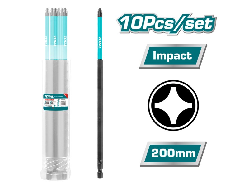 TOTAL Impact screwdriver bit PH2 200mm 10pcs (TACIM16PH283)