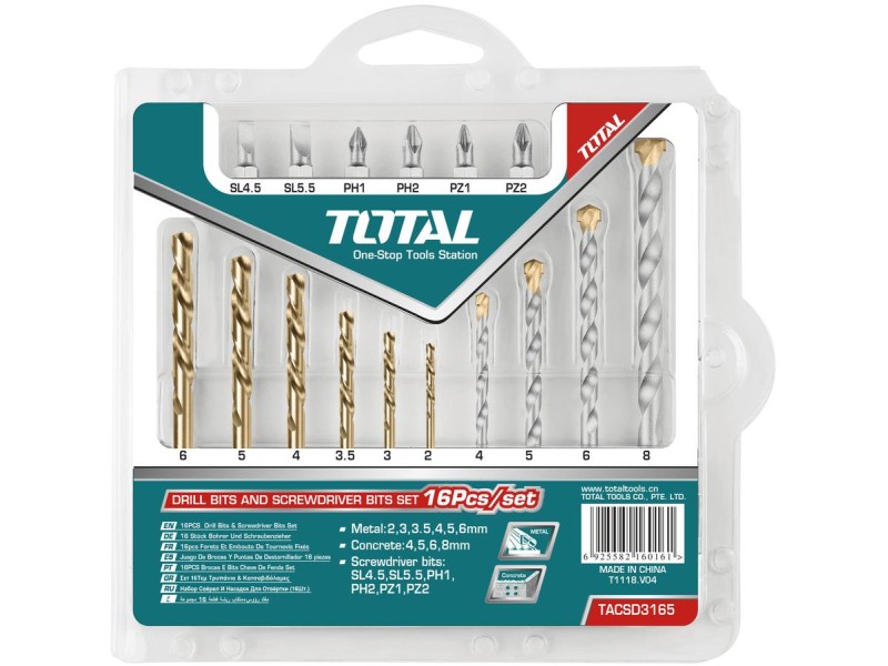 TOTAL Drill bits and screwdriver bits set 16pcs (TACSD3165)