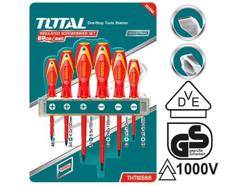 TOTAL SCREWDRIVER SET 1000V 6PCS (THTIS566)