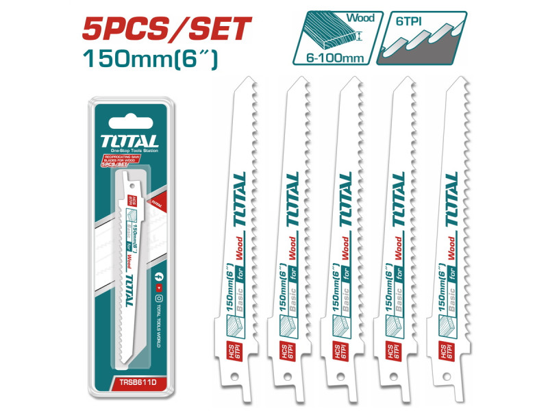 TOTAL Reciprocating saw blades for wood 5pcs (TRSB611D)